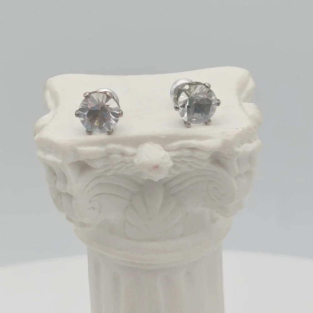Vintage Genuine SWAROVSKI Earrings Clear Austrain Crystal Studs Silver Plate‎